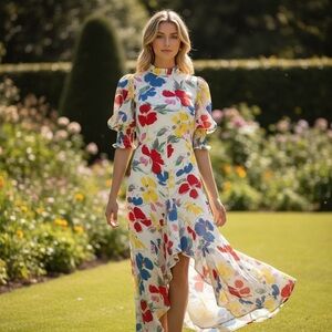 NWT Rixo Target white floral dress red yellow